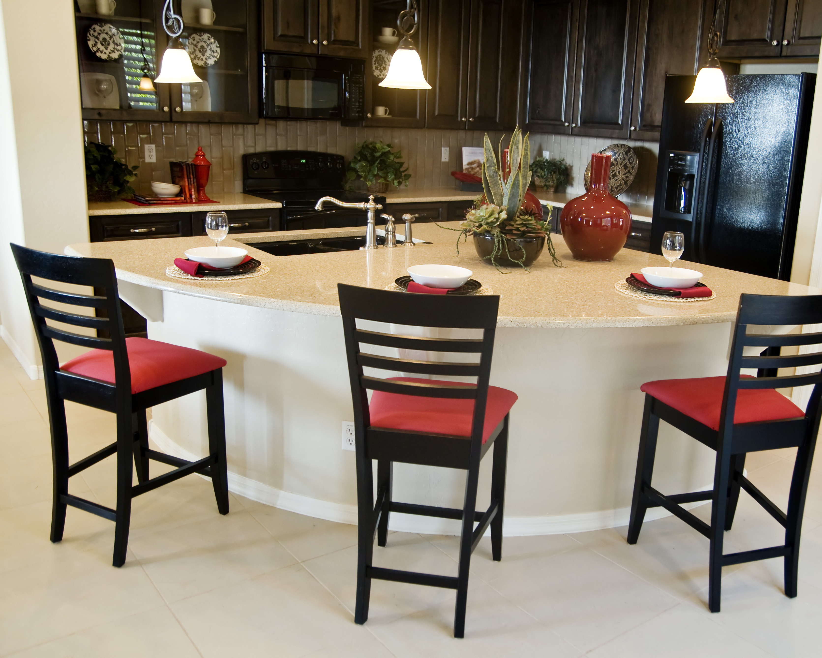 Kitchen With Red Accent Color