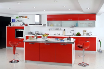 Red and White Modern Kitchen
